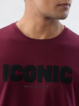 Men T-Shirt Textured Red Regular Fit