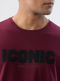 Men T-Shirt Textured Red Regular Fit