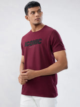 Men T-Shirt Textured Red Regular Fit