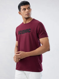 Men T-Shirt Textured Red Regular Fit