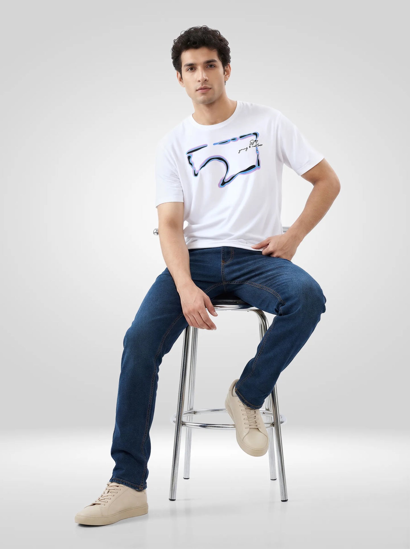 Men T-Shirt Graphic White Regular Fit