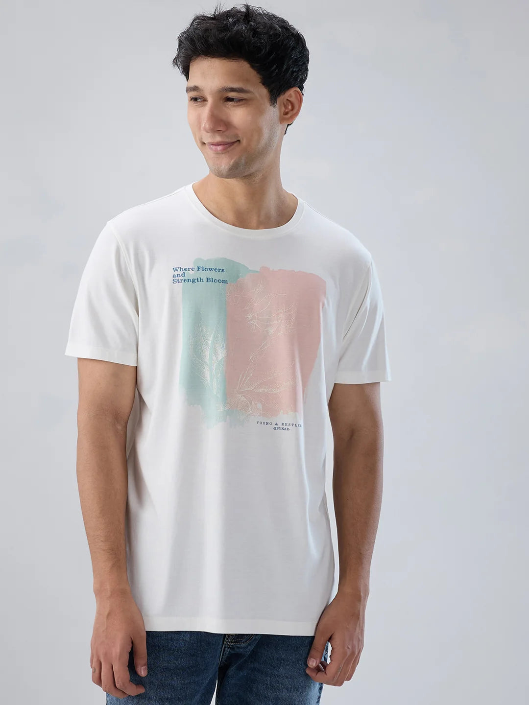 Men T-Shirt Graphic Off White Regular Fit