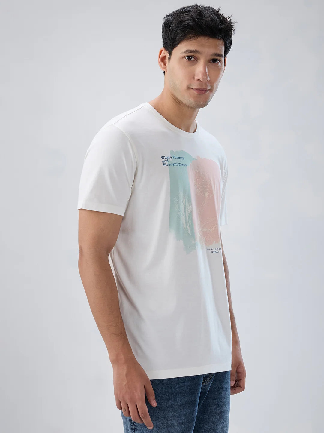 Men T-Shirt Graphic Off White Regular Fit