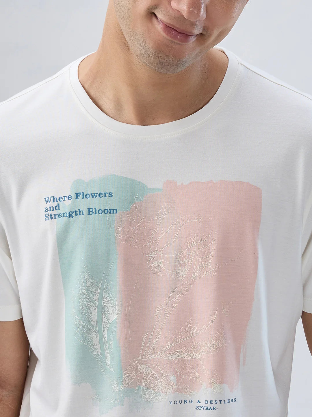 Men T-Shirt Graphic Off White Regular Fit