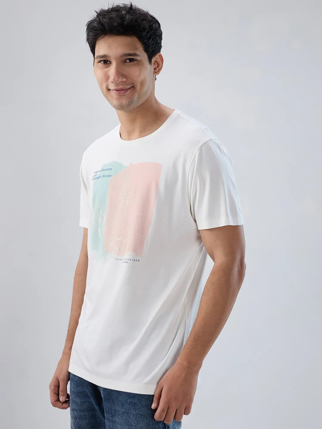 Men T-Shirt Graphic Off White Regular Fit