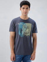 Men T-Shirt Graphic Grey Regular Fit