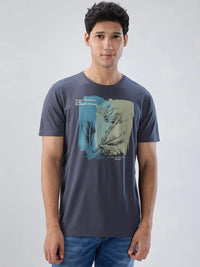 Men T-Shirt Graphic Grey Regular Fit