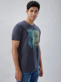 Men T-Shirt Graphic Grey Regular Fit