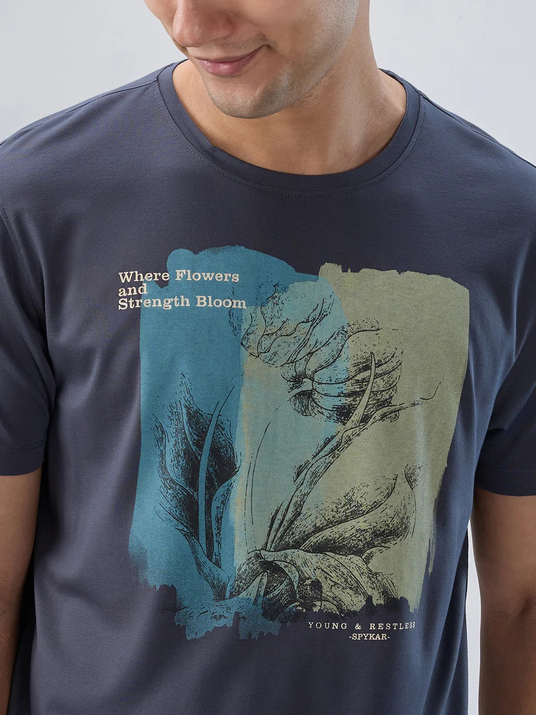 Men T-Shirt Graphic Grey Regular Fit