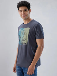 Men T-Shirt Graphic Grey Regular Fit