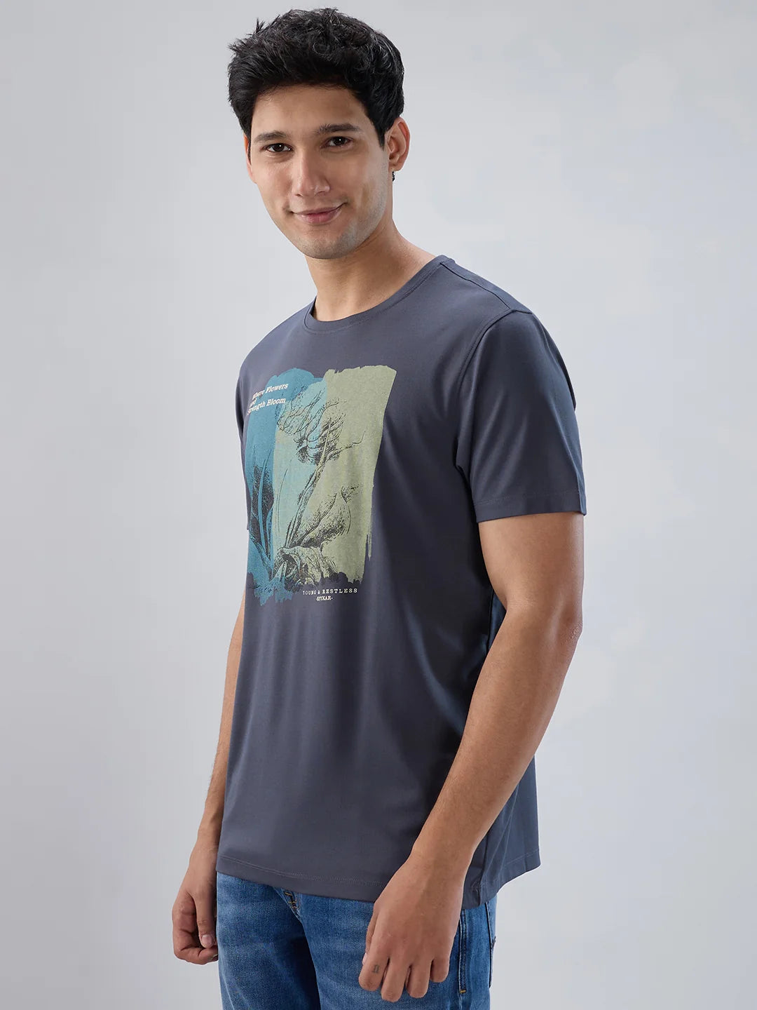Men T-Shirt Graphic Grey Regular Fit
