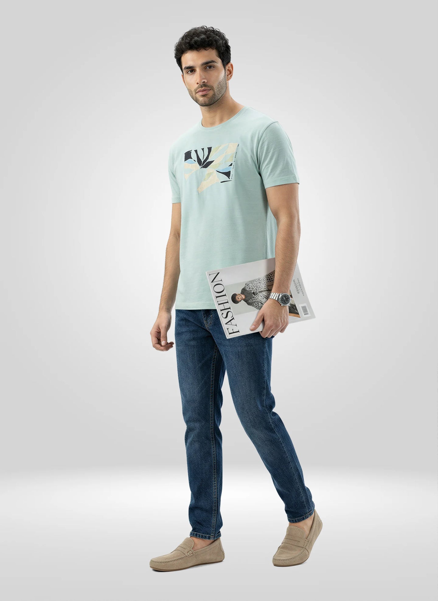 Men T-Shirt Graphic Green Regular Fit