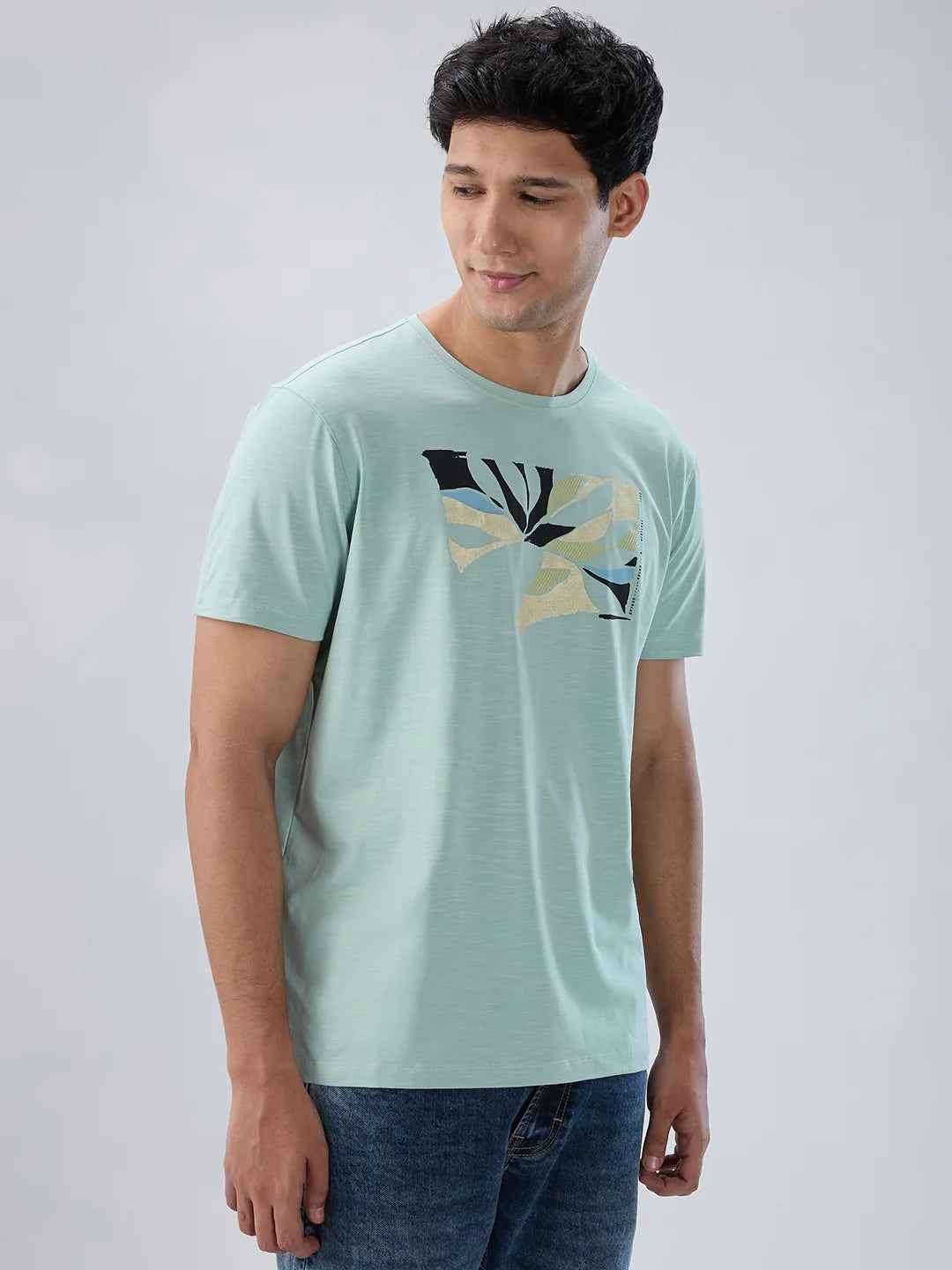 Men T-Shirt Graphic Green Regular Fit