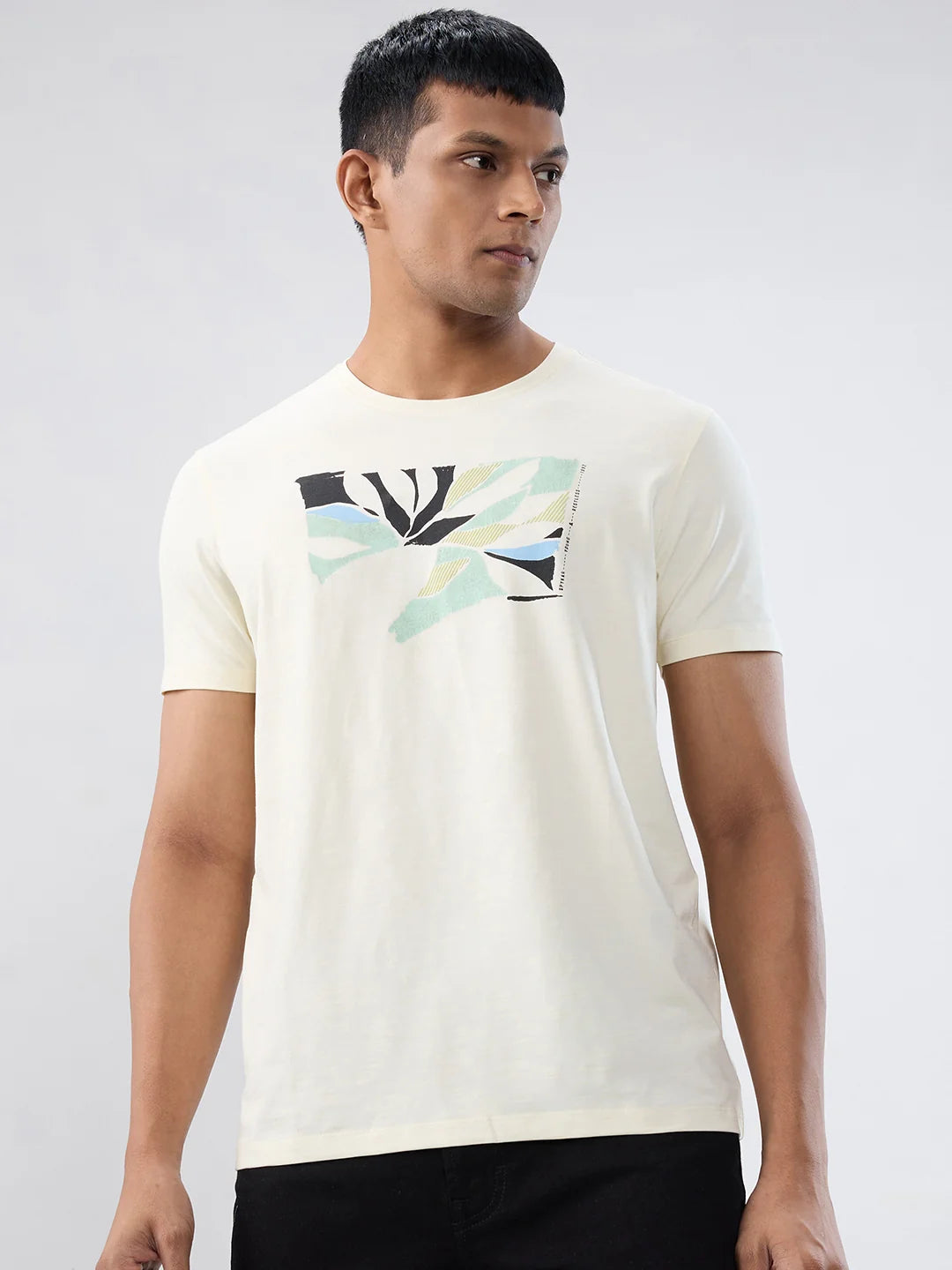 Men T-Shirt Graphic Off White Regular Fit