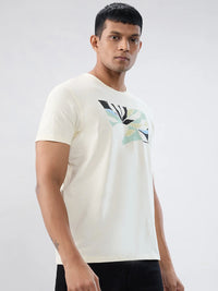 Men T-Shirt Graphic Off White Regular Fit