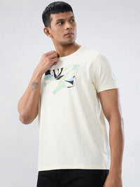 Men T-Shirt Graphic Off White Regular Fit