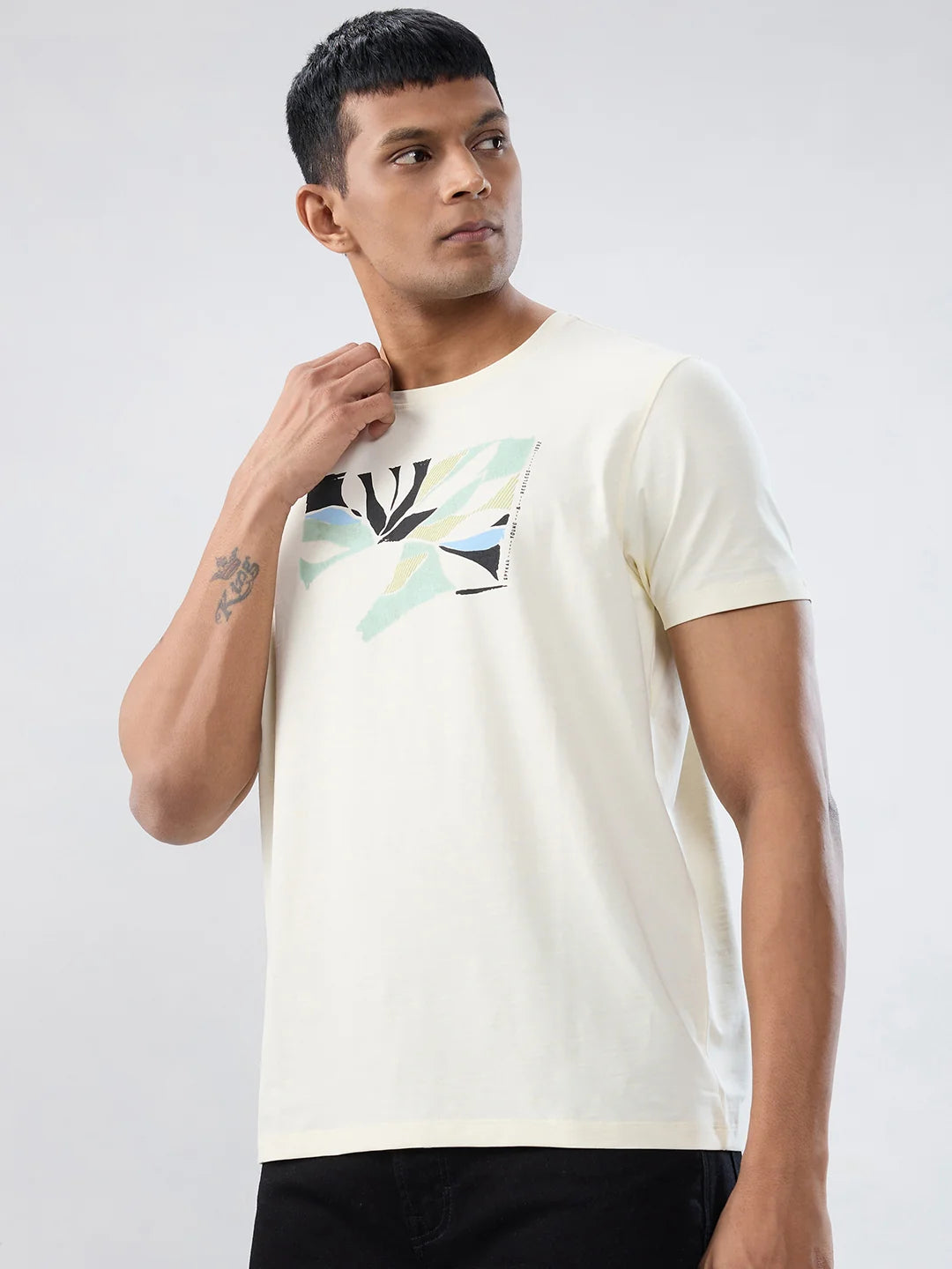 Men T-Shirt Graphic Off White Regular Fit