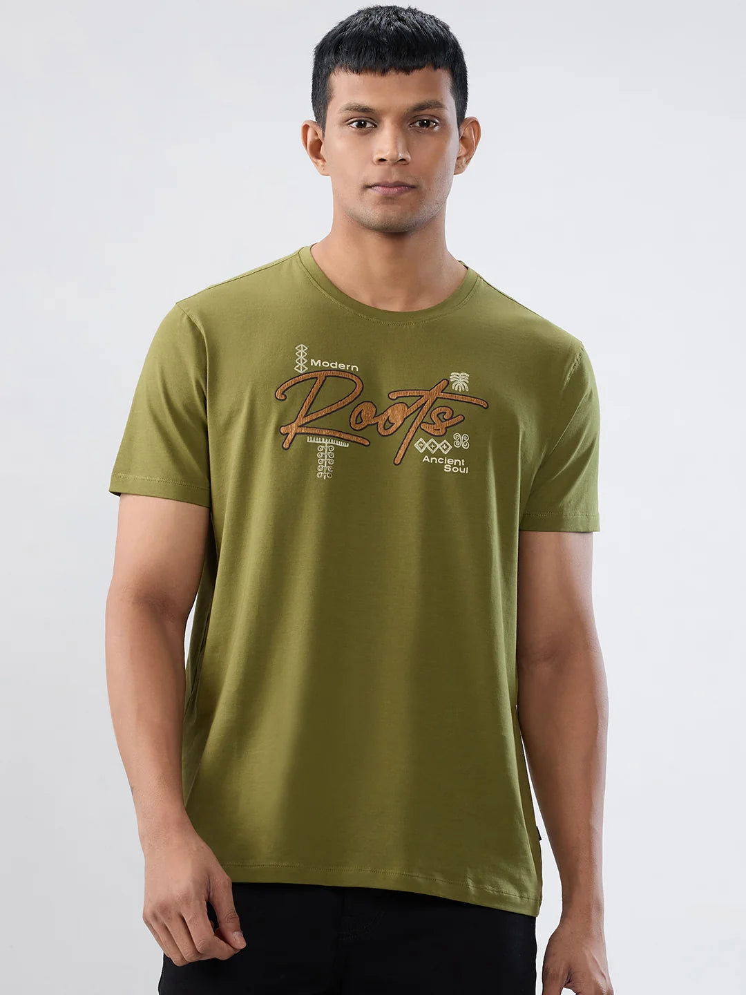 Men T-Shirt Graphic Green Regular Fit