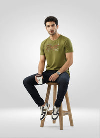 Men T-Shirt Graphic Green Regular Fit