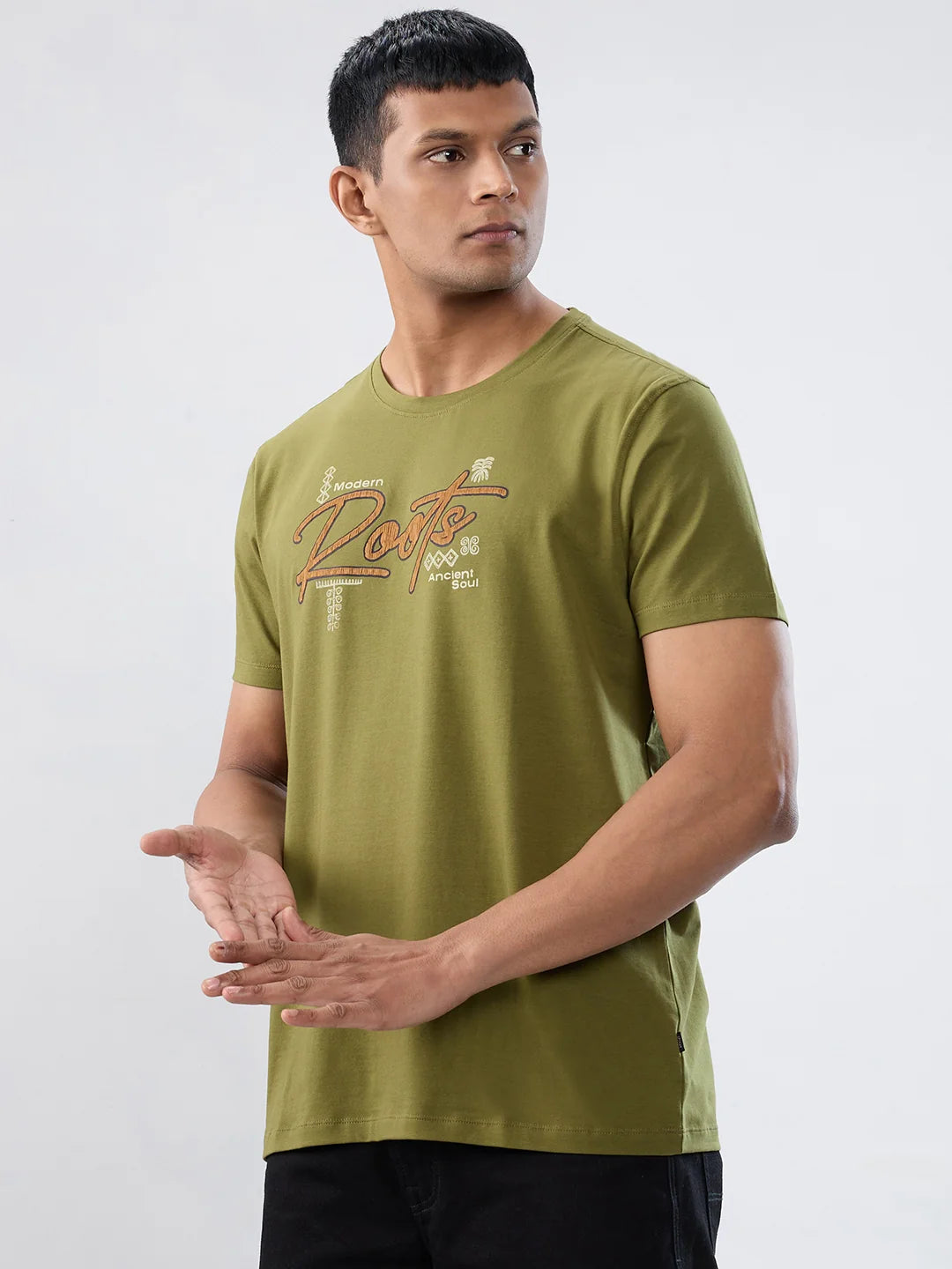 Men T-Shirt Graphic Green Regular Fit