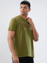Men T-Shirt Graphic Green Regular Fit