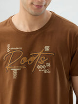 Men T-Shirt Graphic Brown Regular Fit