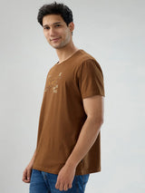 Men T-Shirt Graphic Brown Regular Fit