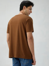Men T-Shirt Graphic Brown Regular Fit
