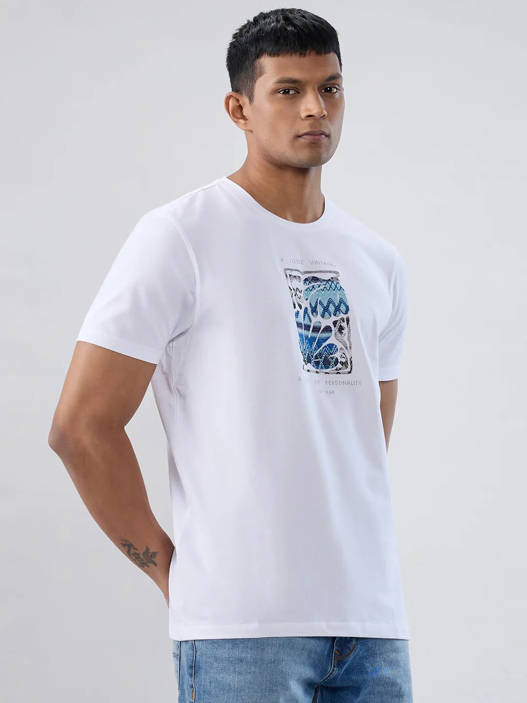 Men T-Shirt Graphic White Regular Fit