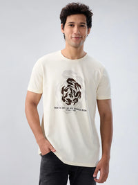 Men T-Shirt Graphic Off White Regular Fit