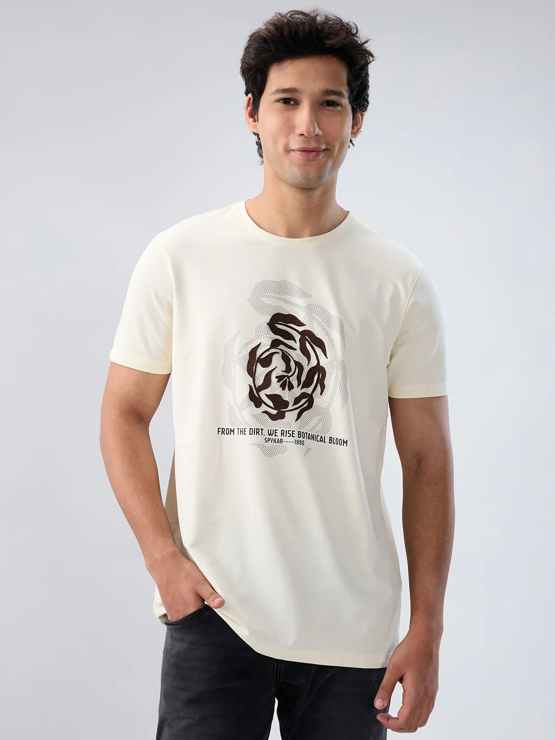 Men T-Shirt Graphic Off White Regular Fit