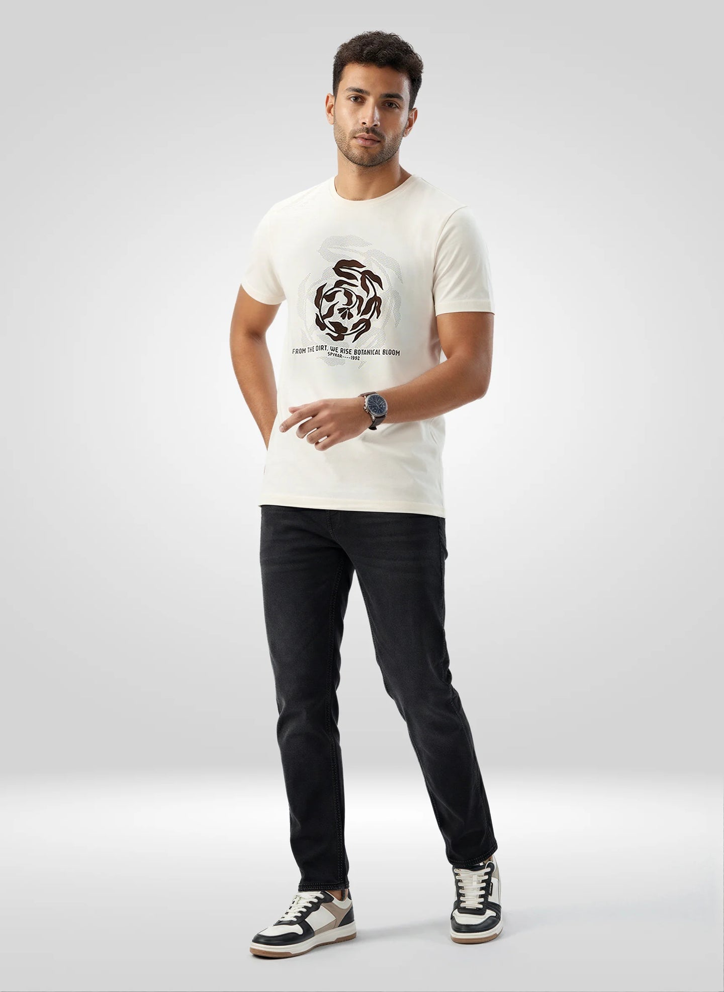 Men T-Shirt Graphic Off White Regular Fit
