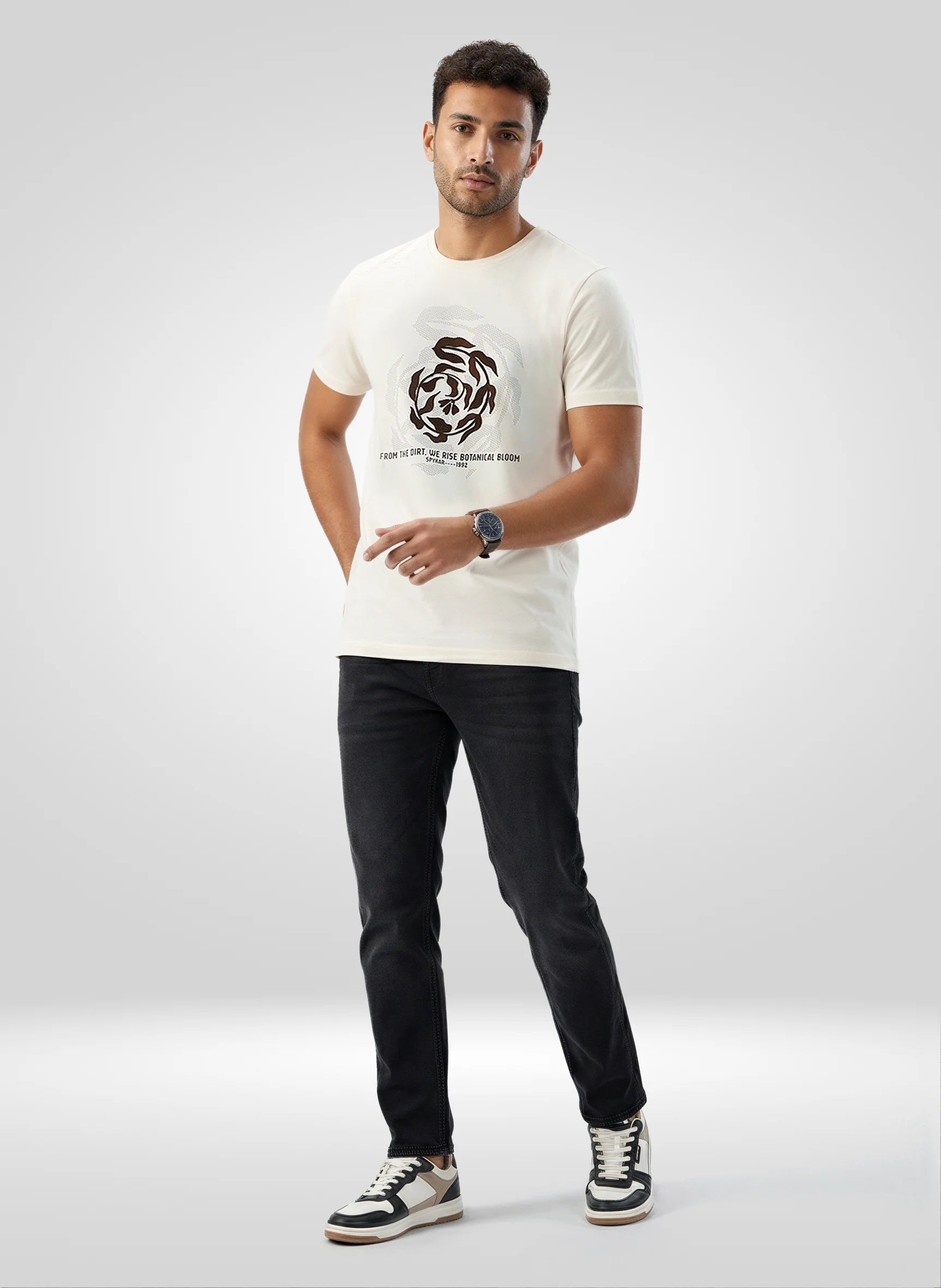 Men T-Shirt Graphic Off White Regular Fit