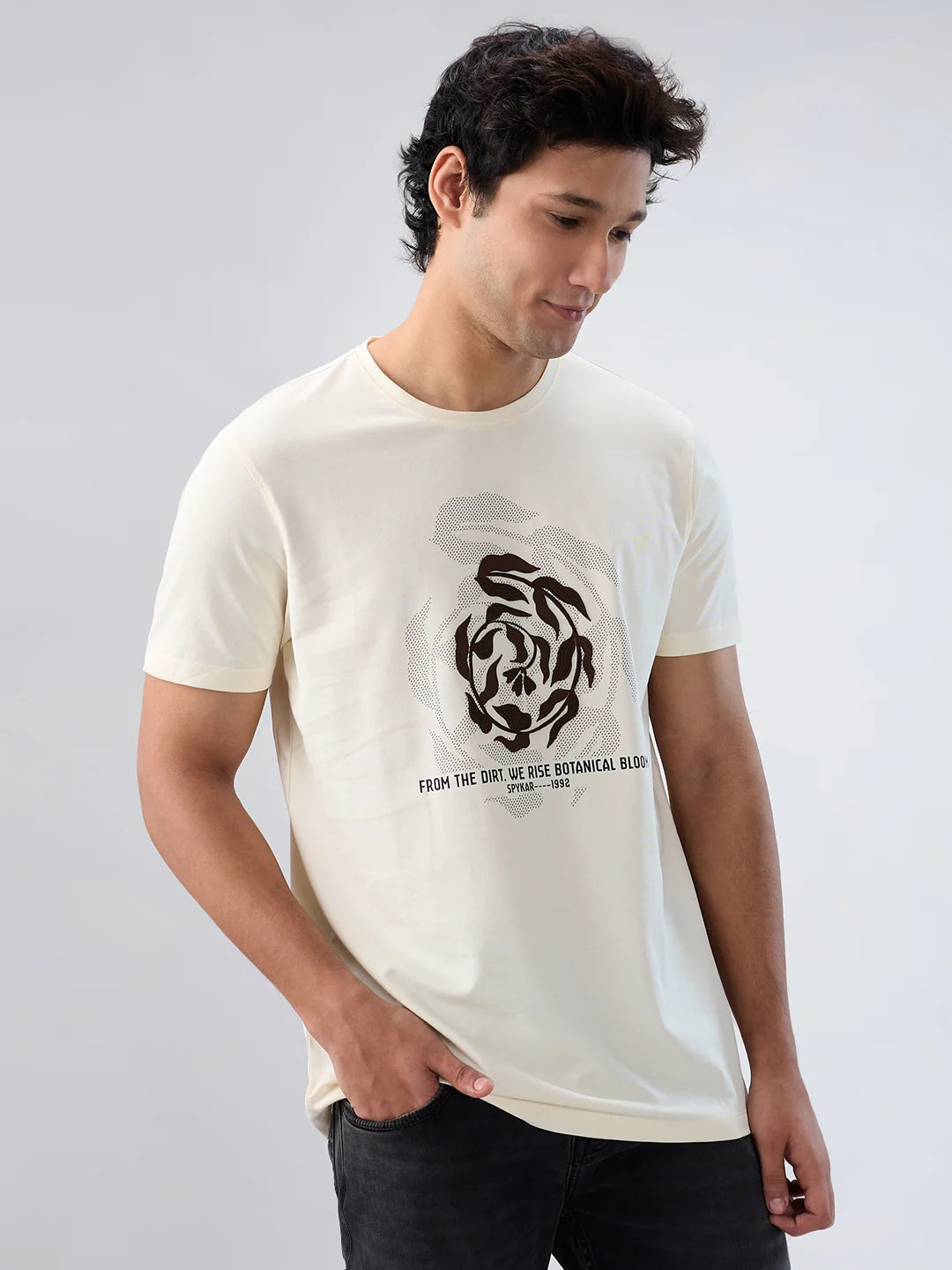Men T-Shirt Graphic Off White Regular Fit