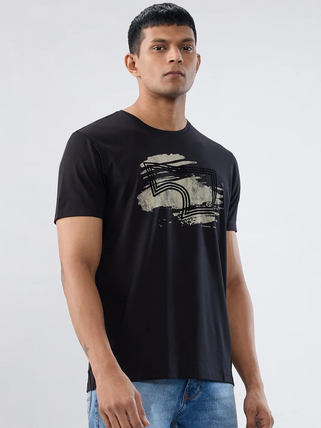 Men T-Shirt Graphic Black Regular Fit