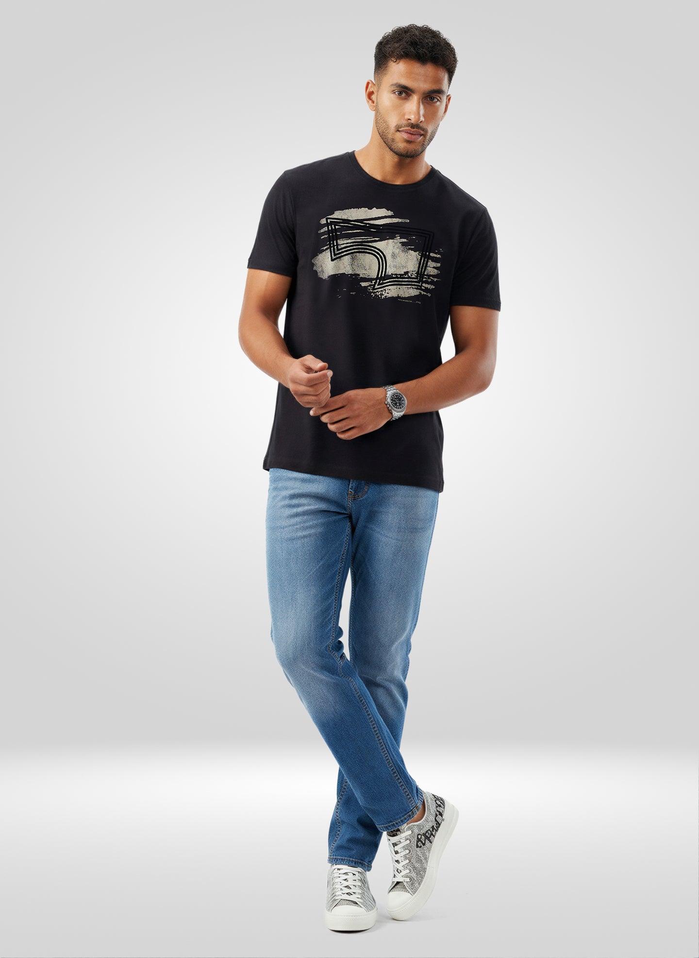 Men T-Shirt Graphic Black Regular Fit