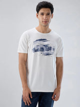 Men T-Shirt Graphic Off White Regular Fit