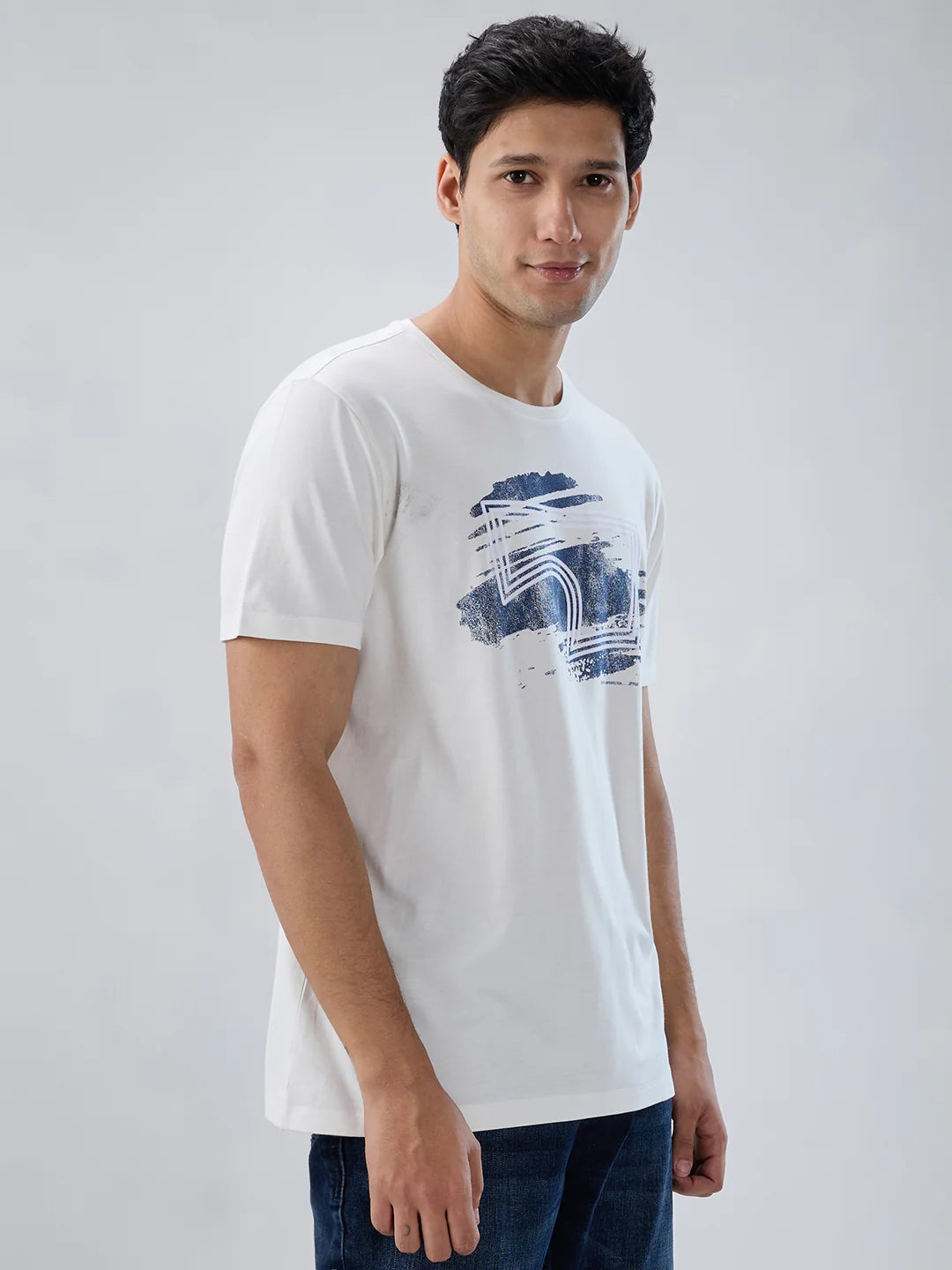 Men T-Shirt Graphic Off White Regular Fit