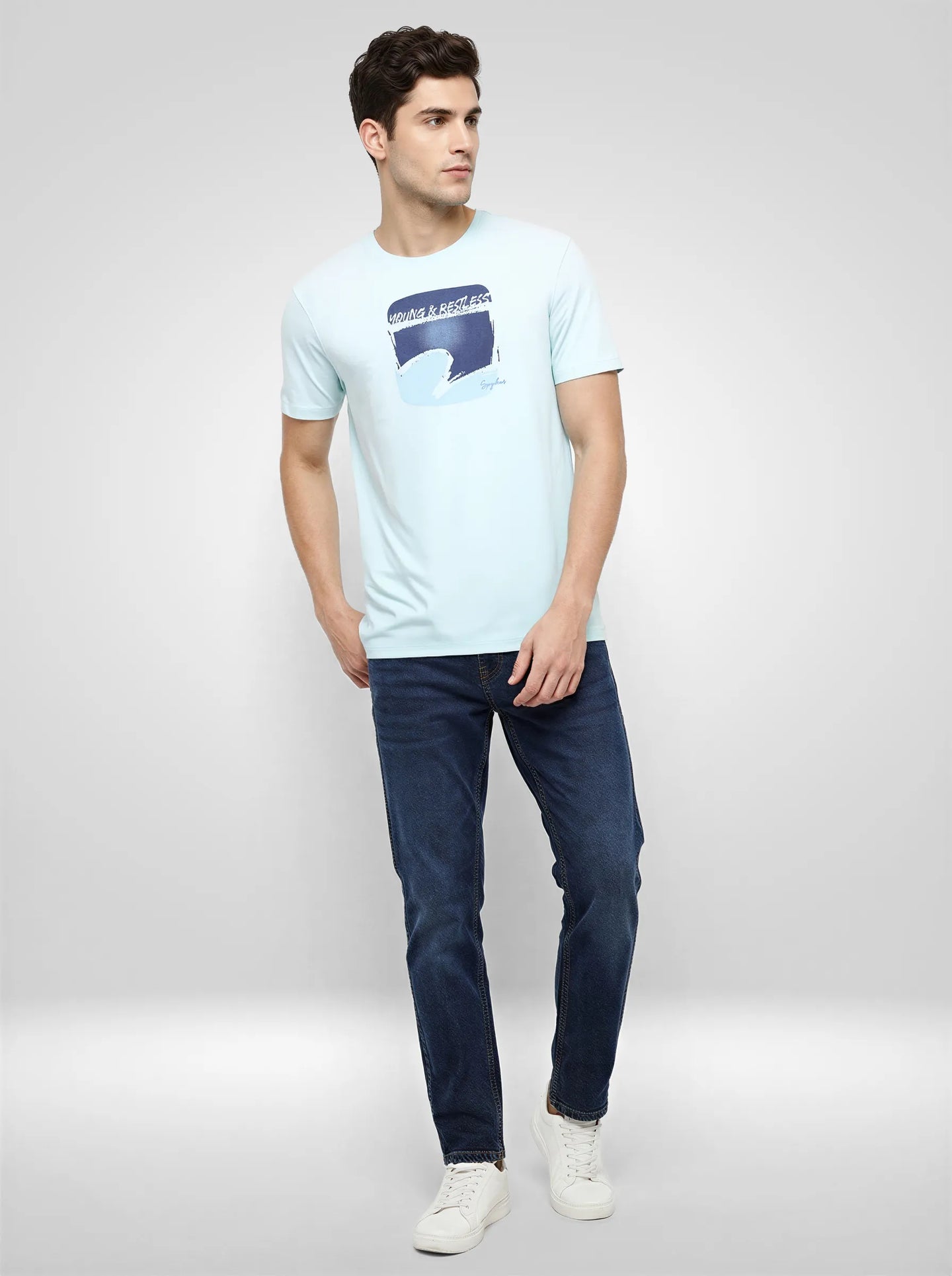Men T-Shirt Graphic Blue Regular Fit