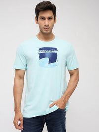 Men T-Shirt Graphic Blue Regular Fit