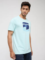 Men T-Shirt Graphic Blue Regular Fit
