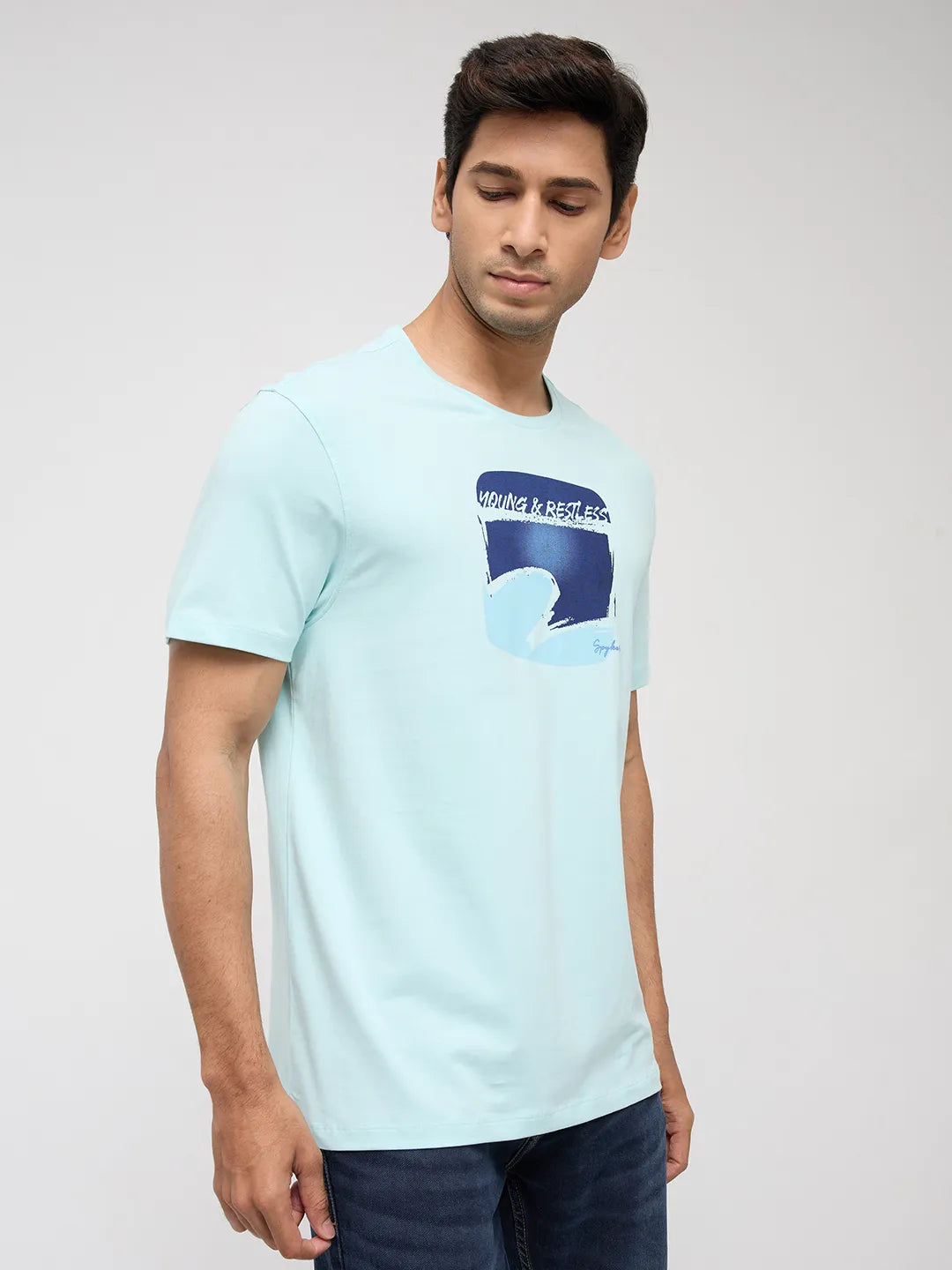 Men T-Shirt Graphic Blue Regular Fit
