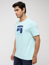 Men T-Shirt Graphic Blue Regular Fit