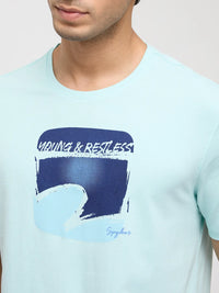 Men T-Shirt Graphic Blue Regular Fit