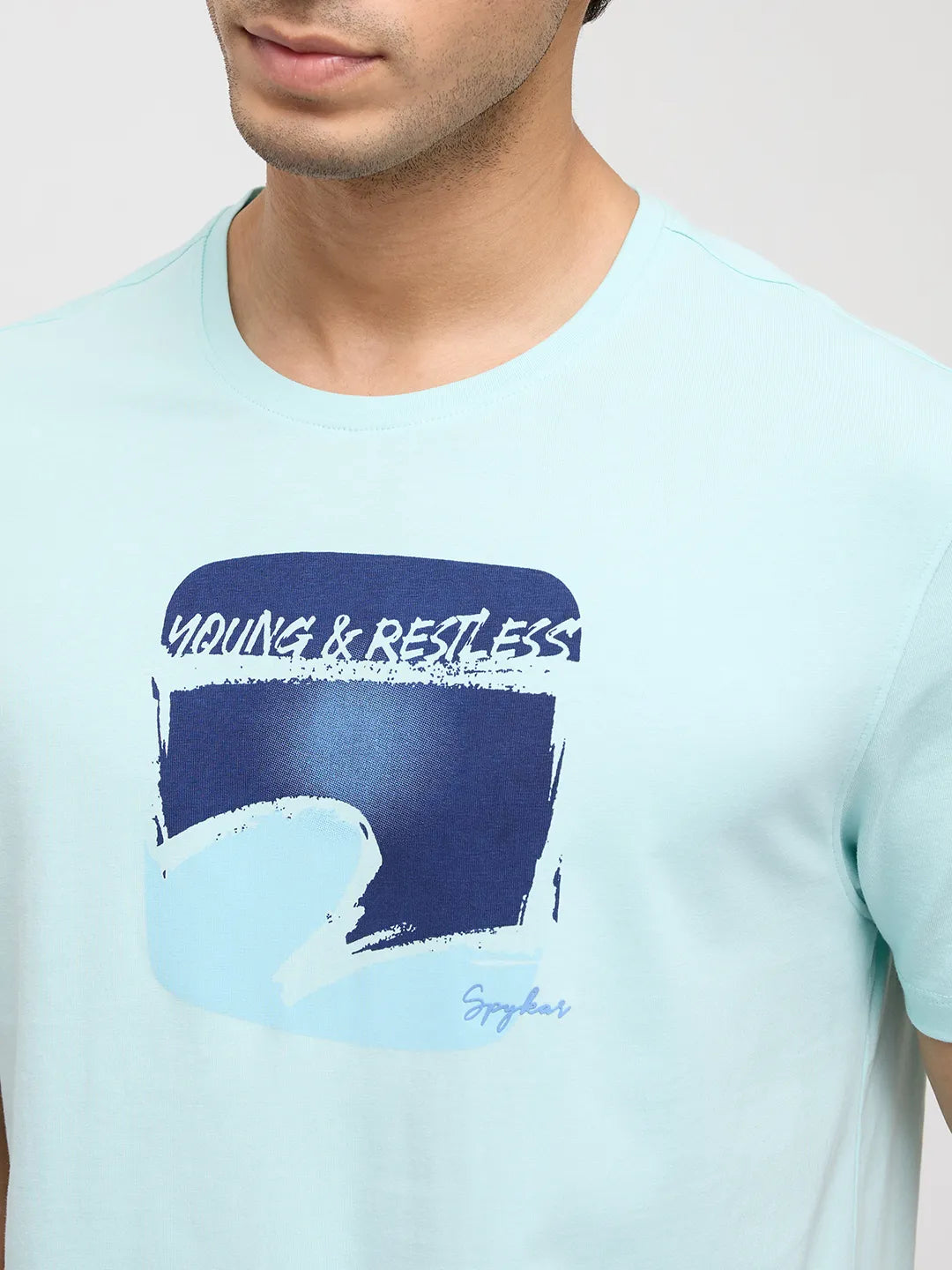 Men T-Shirt Graphic Blue Regular Fit