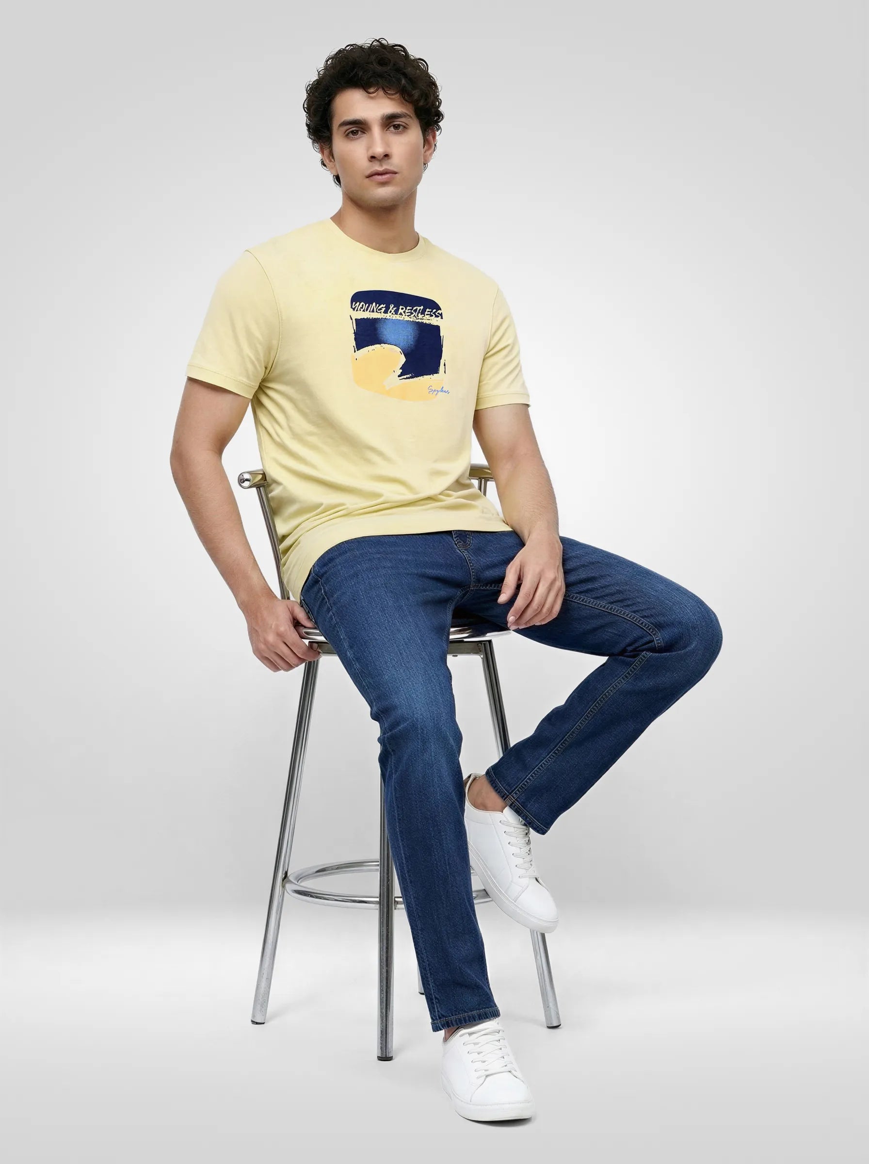 Men T-Shirt Graphic Yellow Regular Fit