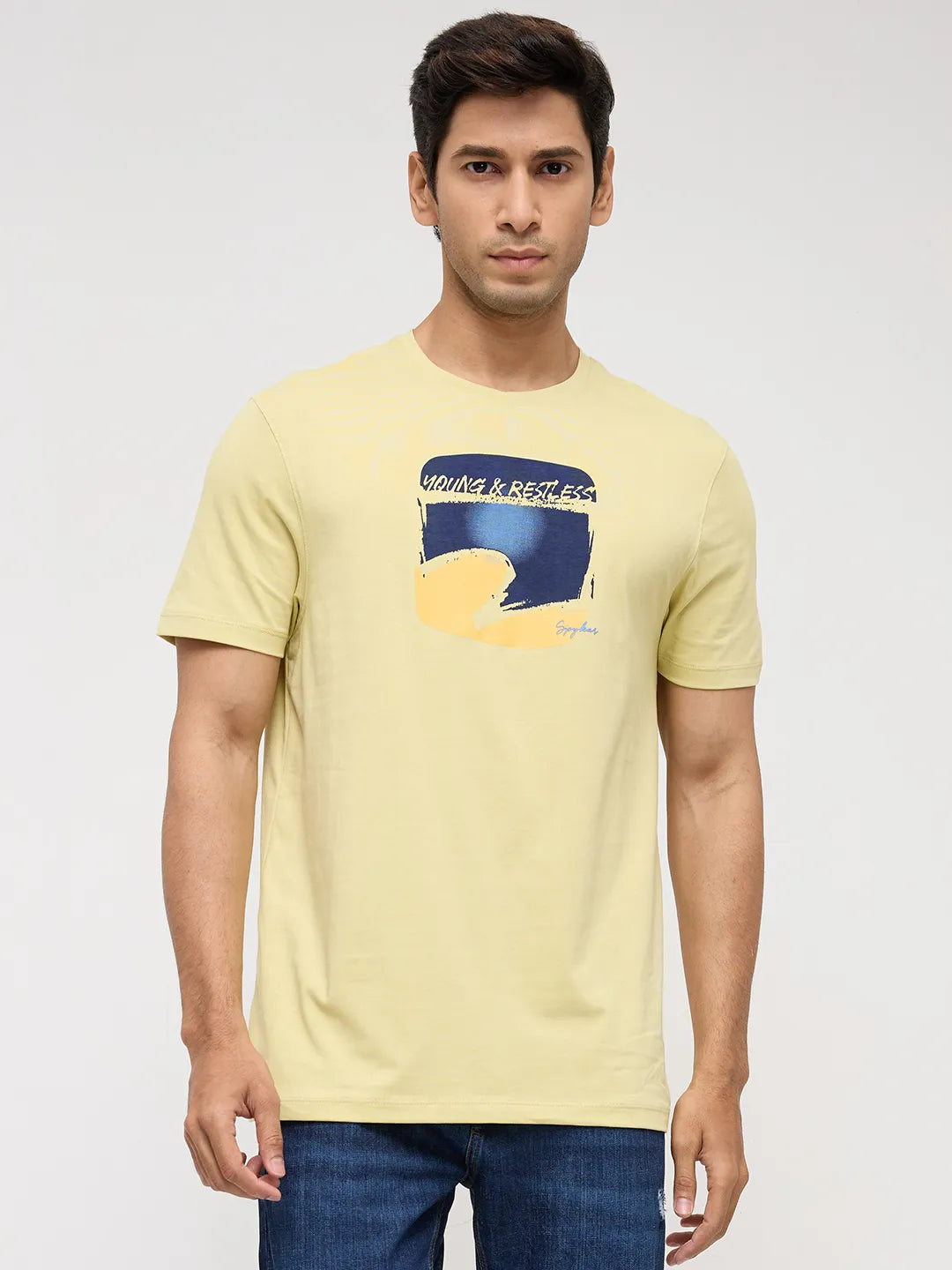 Men T-Shirt Graphic Yellow Regular Fit