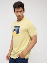 Men T-Shirt Graphic Yellow Regular Fit