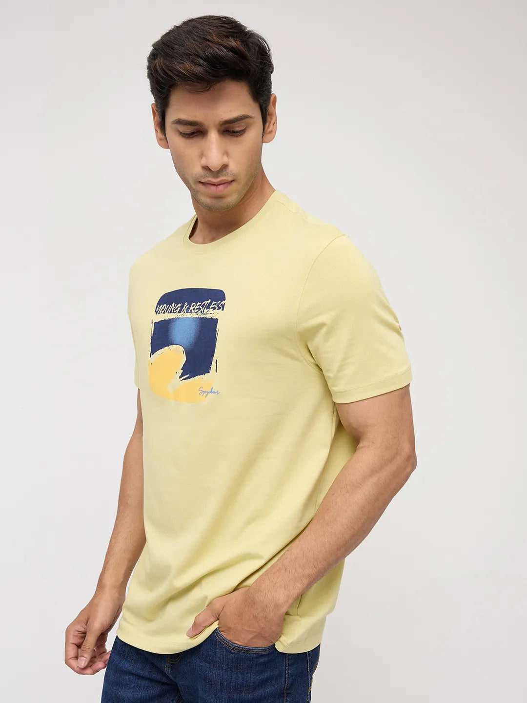 Men T-Shirt Graphic Yellow Regular Fit