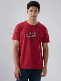 Men T-Shirt Graphic Red Regular Fit